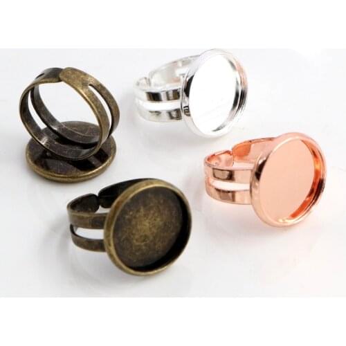 Child Ring 12mm 10pcs Silver Plated Rose Gold Color Children Adjustable Ring Settings Blank/Base,Fit 12mm Glass Cabochons