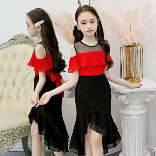 Girls Dresses Off Shoulder Teenage Summer Chiffon Elegant mermaid Dress for Girls 4 10 to 14 Years kids Princess Party Clothing