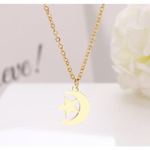 DOTIFI Stainless Steel Necklace For Women Moon And Star Choker Chain Pendant Gold Necklaces Engagement Jewelry