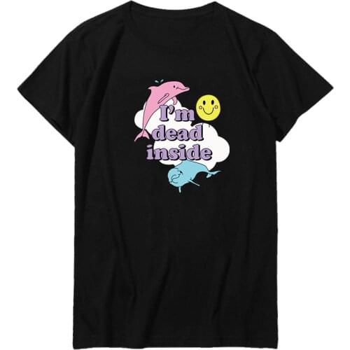 Funny Dolphin IM Dead Inside Sunshine Print T shirt Men Short Sleeve Shirt Cool Tees Tops Harajuku Streetwear Men clothing