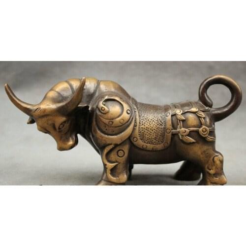 Song voge gem S2572 Folk Chinese Pure Bronze Copper Year Zodiac Wealth JiXiang Ru Yi Bull Ox Statue