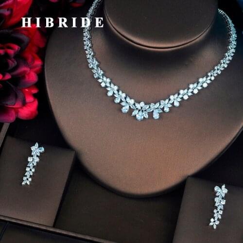 HIBRIDE Beautiful Flower Shape Clear AAA Cubic Zirconia Stone Women Jewelry Set Necklace Set Accessories Wholesale Price N-413