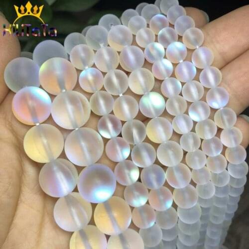 Round Matte White Flash Crystal Frosted MoonStone Glitter Loose Beads For Jewelry Making DIY Bracelet Necklace 15'' 6/8/10/12mm