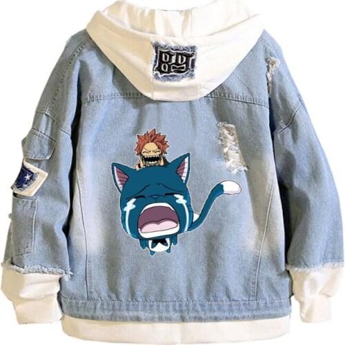 Anime Fairy Tail Coat Teens cowboy Cosplay Jacket Men Women Casual Denim Hooded Loose coat Cartoon Hooded