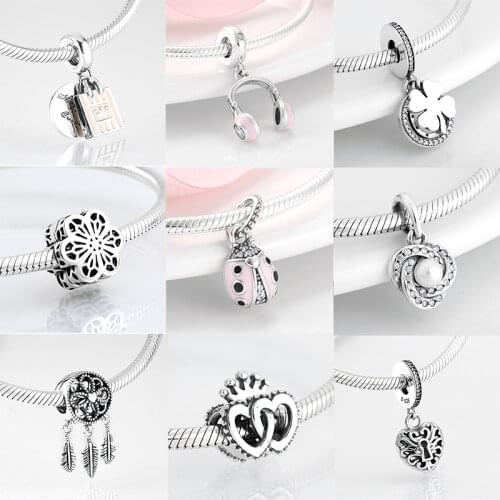 Hot 925 Sterling Silver Bead Openwork Sweet Hearts Crown Charms Beads Fit JIUHAO Bracelets Bangles DIY Womens Jewelry