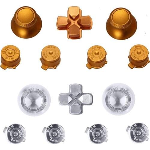PS4 Metal Aluminum Thumb Grips Chrome Thumbstick Replacement ABXY Bullet D-pad Buttons For Sony Playstation 4 PS 4