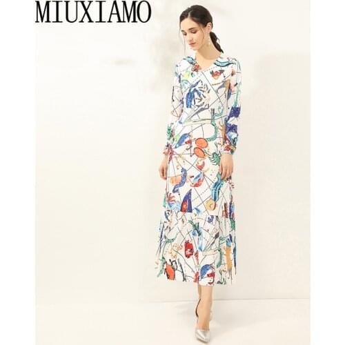 MIUXIMAO 2020 Spring &Summer Dress Newest High Quality Flower Print Elegant Casual Office Lady Long Dress Women Vestidos