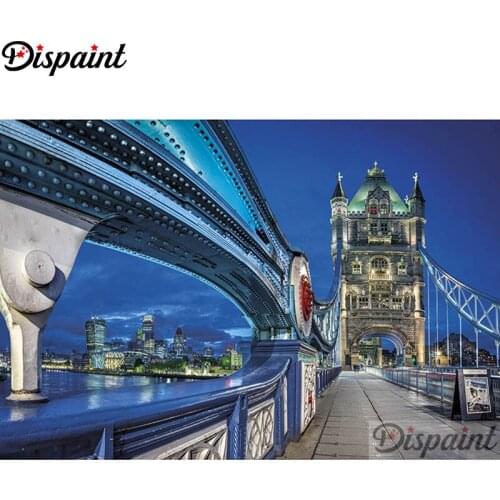 Dispaint Full Square/Round Drill 5D DIY Diamond Painting "Bridge night view" 3D Embroidery Cross Stitch Home Decor Gift A21401