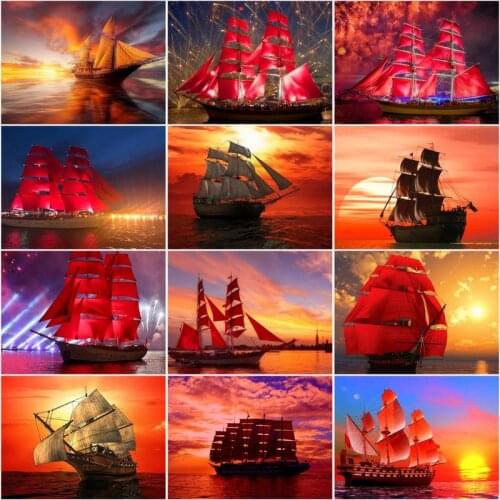 CHENISTORY 60x75cm Frame Painting By Number Diy Kits Boat Landscape Acrylic Coloring By Numbers Oil Painting For Home Decors cra