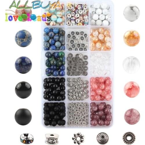 Jewelry Making Kits Storage Box Set Natural Stone Beads Agates Crystal Elastic String Bulk Stone Beads for DIY Handmade Jewlery