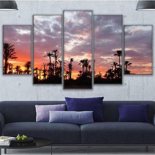 Wall Framework Cuadros Vintage Home Decor Paintings On Canvas 5 Panel Sunset Landscape For Living Room poster