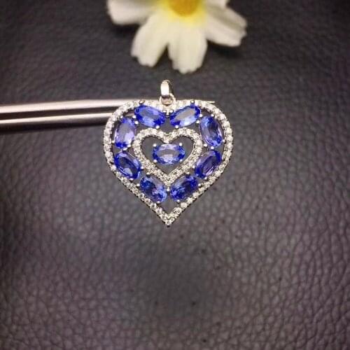 Natural tanzanite necklace, blue gemstone, sterling silver, heart-shaped style, super beautiful