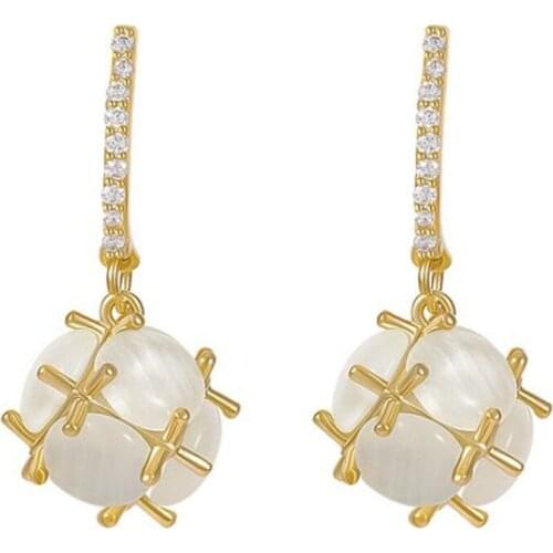 New Exquisite Geometric Round Drop Earrings Korean Style Temperament Crystal Gold Color Earrings Trendy Womens Party Jewelry