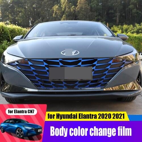 For Hyundai Elantra Avante CN7 2021 handle wheel front spoiler car rear fog lamp film grille decoration blue film sticker