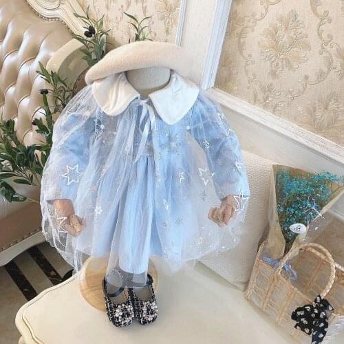 Girls dress 2021 autumn new Korean childrens wear girls' foreign style childrens shawl Princess Dress