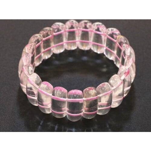 Charms Natural Pink Crystal Stone Hibiscus Bracelets For Women Geometry 10x19mm Beads Manual Bangle Lovely Jewelry 7.5ich B3272