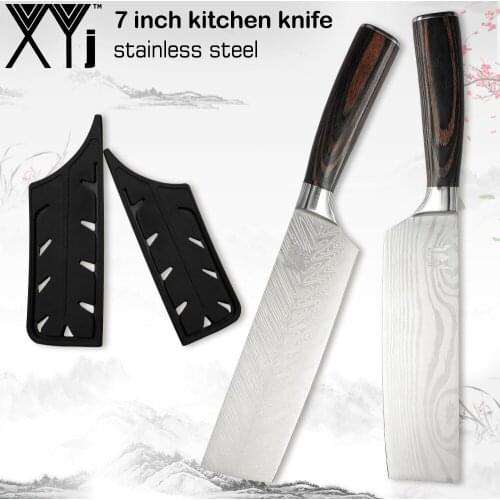 XYj Professional Kitchen Cooking Knife 7 Inch Small Chopping Knife Slicing Shredding Cutting Tool Wooden Handle With Knife Cover