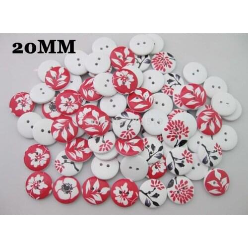 WB0225 Red Flower mixed print sewing buttons wooden 100pcs/lot 20mm round buttons for craft sewing supplies