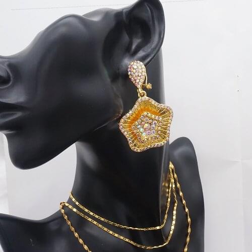 Gold colour earring pendant jewelry sets new design for african women necklace stone pendant