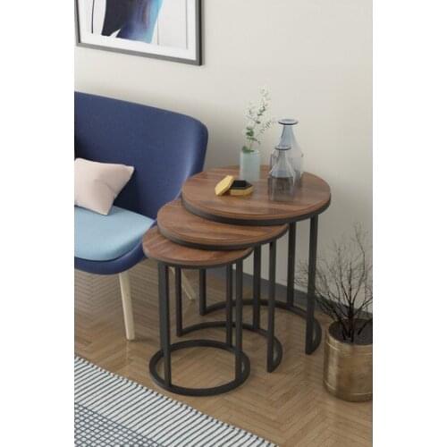 Modern Evdemo Arlo Zigon Coffee table Set Walnut Black coffe table table basse