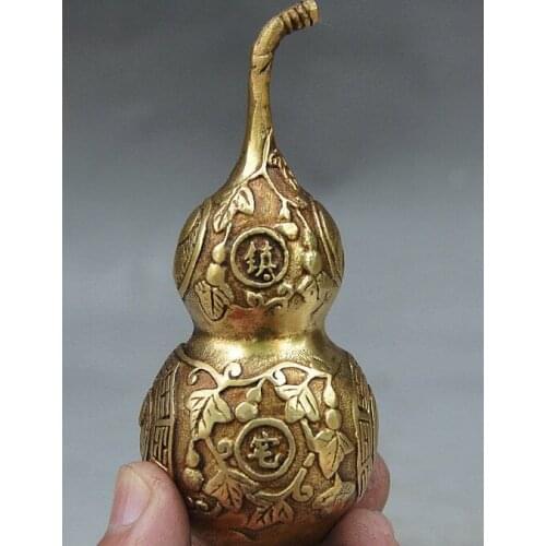 6" China FengShui Brass Carve Eight Diagrams Exorcism Exorcise evil Gourd Statue