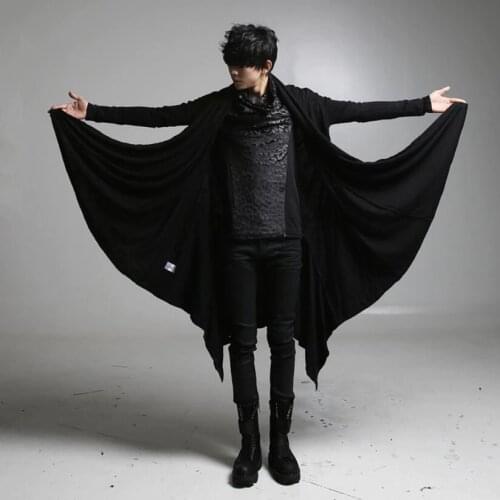 Men black gothic punk hip hop long trench coat cloak nightclub singer DJ stage cape costume men oversized jacket gothic overcoat