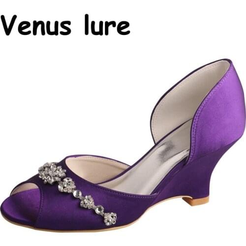 Handmade Open Toe Purple Shoes for Women Wedding 7.5cm Wedge Heel