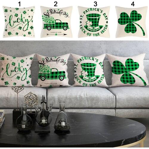 Behogar St Patricks Day Decorations Linen Pillow Cover Case with Green Shamrocks Pattern for Home Sofa Car Decor 45x45cm