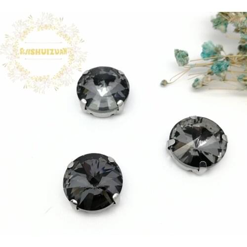 In Common Use Circular Satellite gray Crystal Glass Sewing Rhinestones Whith Claw DIY Jeans Woman and Wedding Dresses