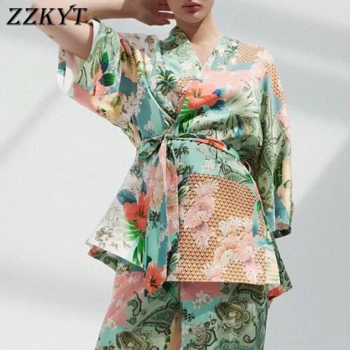 ZZKYT 2021 Women Summer Fashion Print Patchwork Blouses Vintage Long Sleeve Bow Tie Sashes Female Shirts Blusas Casual Tops