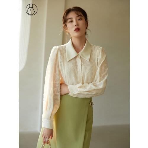 DUSHU Office Lady Loose Womens French Jacquard Shirt Two-piece Set 2021 Autumn New Temperament Thin Chiffon Women Shirt
