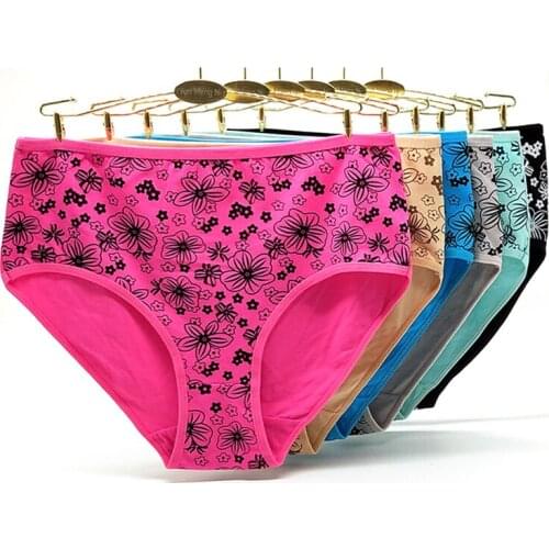 Plus Size Cotton Briefs Ladies Underwear Women Panties Sexy Bikini Big Print Comfort Briefs Female Large Size Seamless Lingerie