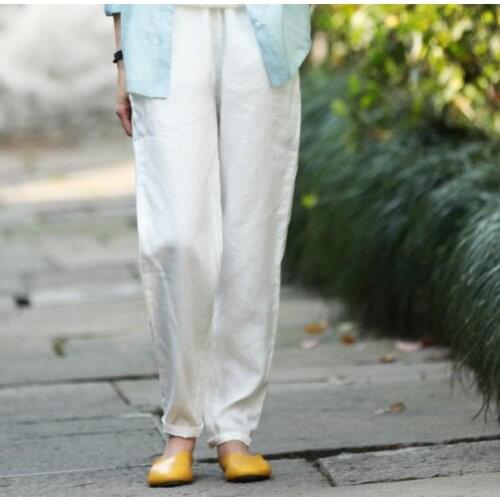 2020 original design womens fluid elastic waist linen loose casual pants 18061-47