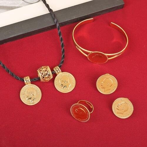 Gold Round Coin Jewelry Ethiopian Coin Necklace Pendant Earrings Ring Bangle Habesha Wedding Eritrea Africa Arab Gift