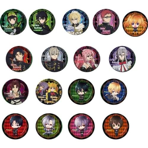 1pcs 24styles 58MM Anime Badge Seraph of the end Hiiragi Shinoa Yuichiro Serafu Badge BADGE BROOCH Badges Pins Anime Fans