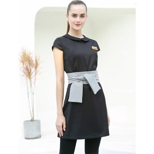 2020 Summer Beauty Salon Beautician Uniform Ladies Elegant Black SPA Dress Health Club Work Clothing Beautician Dress