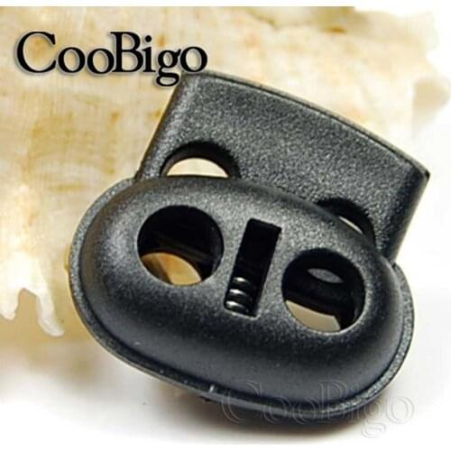 25pcs Plastic Black 24mmx21mm Cord Lock Bean Toggle Clip Stopper Black Sportswear Garment Bags Rope Parts Accessories
