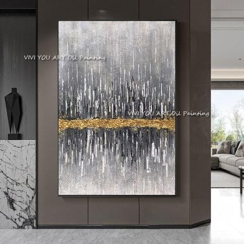 Gold Foil Picture Art Hand Painted Modern Abstract Ocean Oil Painting Canvas Wall Art For Living Room Home Decoration No Framed
