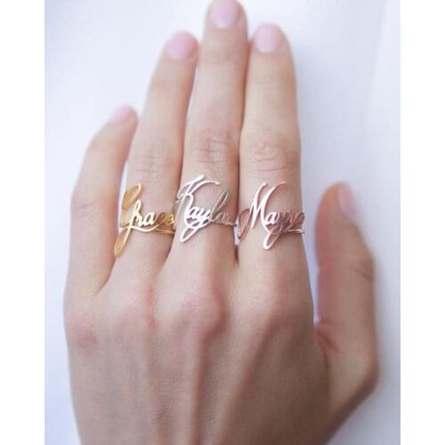Dainty Name Rings For Women Personalized Custom Jewelry Stainless Steel Customized Cursive Nameplate Ring Handmade Gifts Anillo