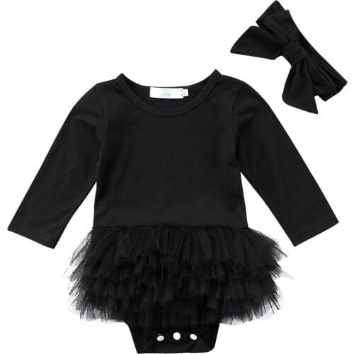 Newborn Baby Girl Toddler Long Sleeve Jumpsuit Bodysuit Clothes Hairband Outfit Size 0-24M