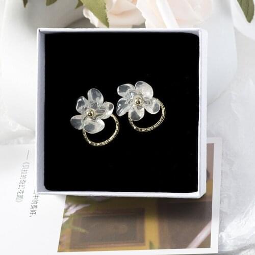Korean Temperament New Transparent Flower Earrings Girly Sweet Senior Sense Net Red Retro S925 Earrings