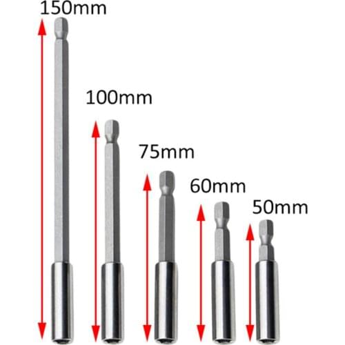 1/4 Hex Shank Screwdriver Tip Magnetic Holder Hand Tool Socket Extension Tool Set 150mm/100mm/75mm/60mm/50mm