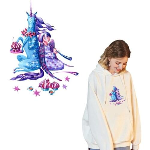 Cute animal unicorn Heat Transfer Vinyl Cartoons Patch Iron On Transfer For Clothing Stripes Thermal Stickers On Clothes