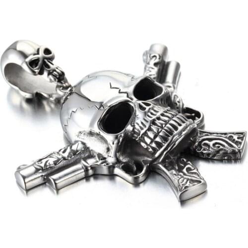 Punk Jewelry Stainless Steel Silver Color And Black Skeleton Skull Biker Jewelry Mens Boys Pendant Necklace Free Box Chain 24"