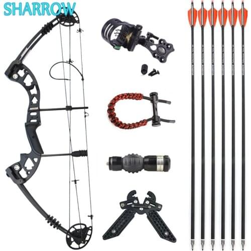 30-55lbs Compound Bow Set Alloy Composite Bow Adjustable with 6 Carbon Arrows for Outdoor Archery Shooting Hunting Accessories