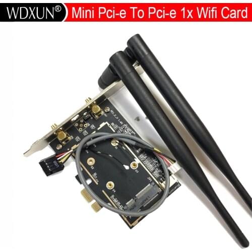 Desktop Mini Pci-e To Pci-e 1x Wifi Card Adapter With 2pcs X 6db Antennas For 7260ac 7265ac 8260ac Ethernet Internal