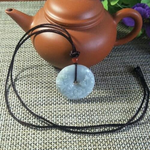 Natural Myanmar Jadeite Peony Flower Jade Pendant Jewelry Lucky Exorcise Evil Spirits Safety Amulet Jade Pendant Fine Jewelry