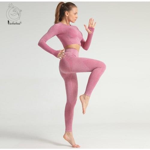 2020 New Women Seamless Sportswear High Waist Yoga Set Fitness Clothing Gym Running Workout Tops Gym+Leggings Sports Suit