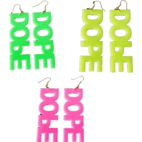 New Club Fluorescent Plus Long Earrings for Women Exaggerated Candy Letter Earring Bijoux Femme Cool Jewelry