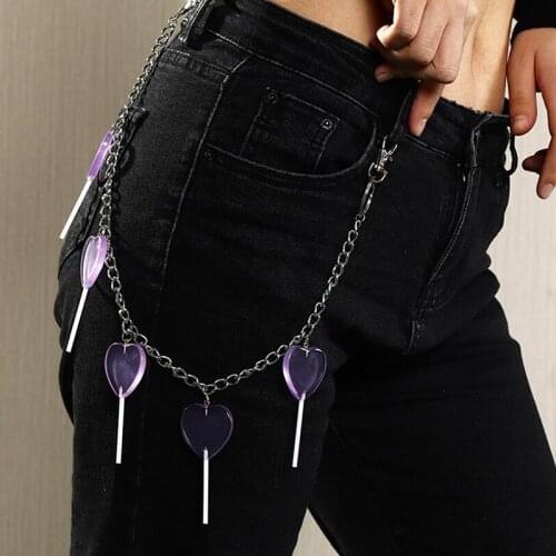 Punk Heart Transparent Purple Lollipop Metal Key Chain For Women Hip hop Jeans Waist Pants Keychains Accessories Jewelry New